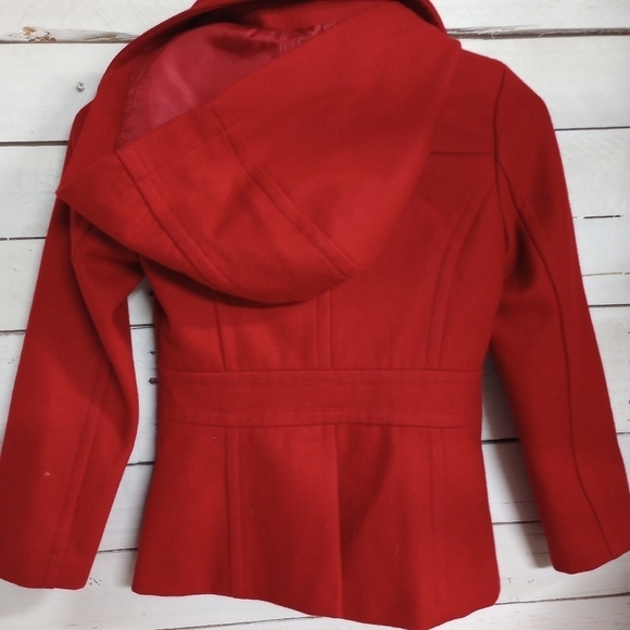 Epic Threads Red Pea Coat Hooded Jacket Girls Small Wool Blend Lined - Picture 6 of 10